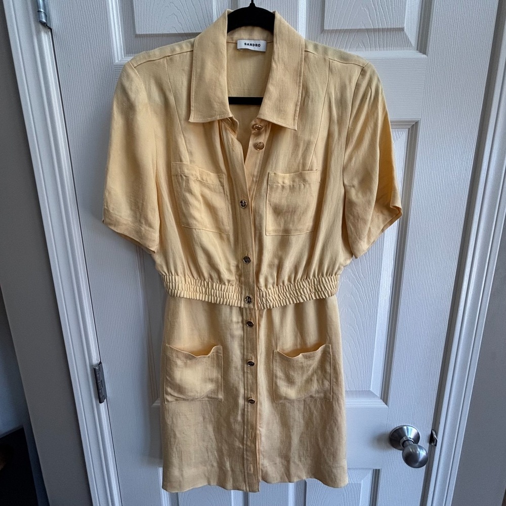 Sandro NWT Vanille Womens Yellow Spring Button Up Collared Dress SZ 38 (6)